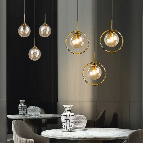 Transparent Amber Smoky Gray Glass Ball Pendant Lights Magic Bean Suspension Lamp Bar Dining Restaurant Indoor Hanging Lighting