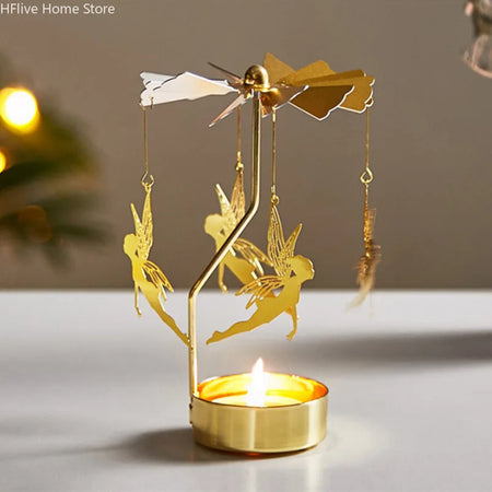Metal Rotating Spinner Carousel Candle Tea Light Holder Table Rotating Transfer Windmill Decoration Home Elegance Candle Holder