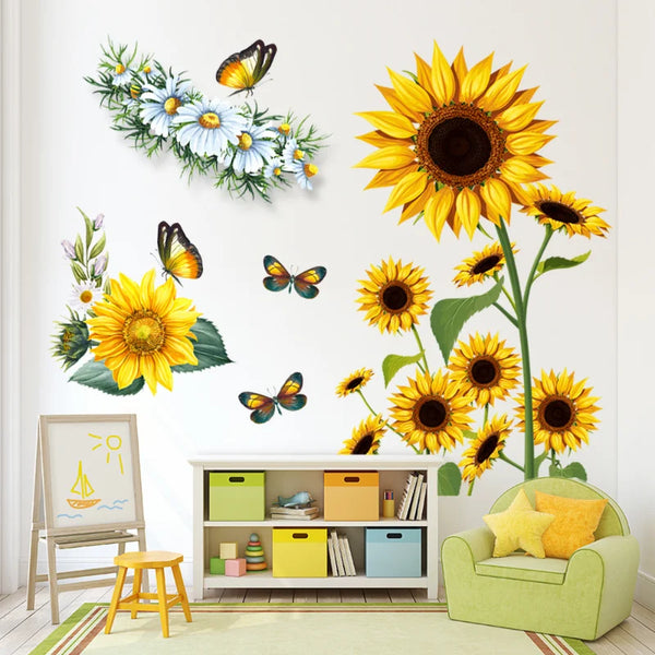 2pcs Sunflower Butterfly Wall Stickers Self-Adhesive Wallpaper For Living Room Bedroom Corridor Decoration Wall Decal Home Decor