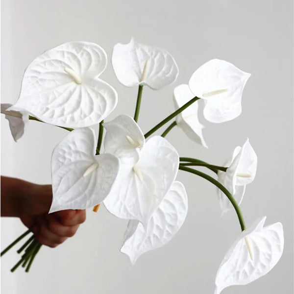 Luxury 4Pcs/Bundle Real touch Anthurium PU artificial flower Xmas home decor flores plante artificielle white wedding decoration