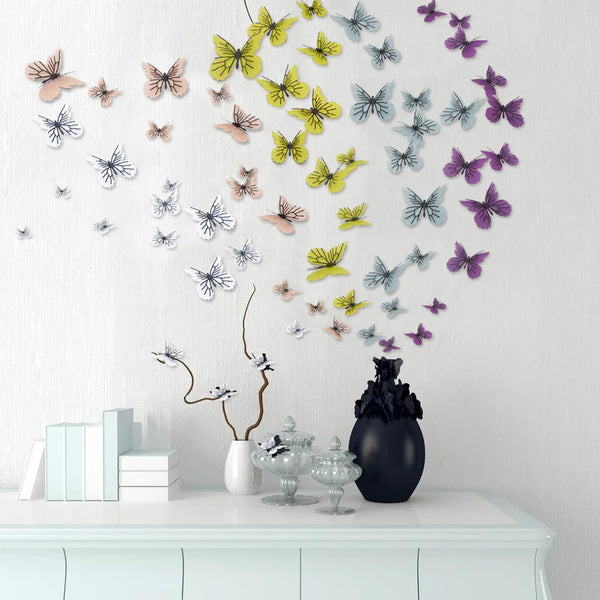 12Pcs Butterflies Wall Sticker 3D Effect Beautiful Butterfly Fridge Paste Drawing Room Kids Bedroom Wall Decal Home Decoration